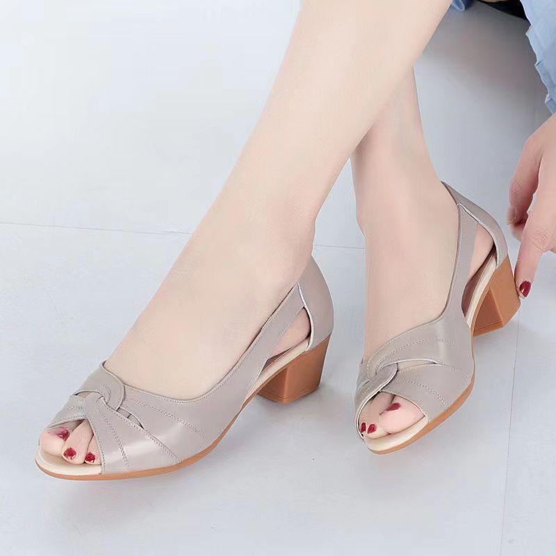 Damen Peep-Toe Blockabsatz Pumps aus Kunstleder für das Büro und Freizeit