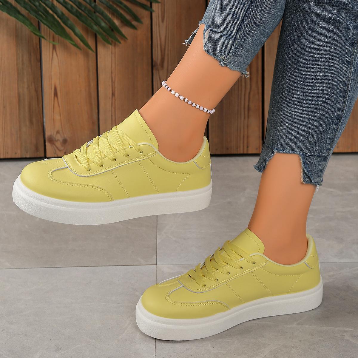 

Fashion New High-quality Solid Color Simple Joker Women s Shoes 2025 Spring and Autumn Leisure Round-headed Low-heeled Vulcanized Shoes 41 жёлтый