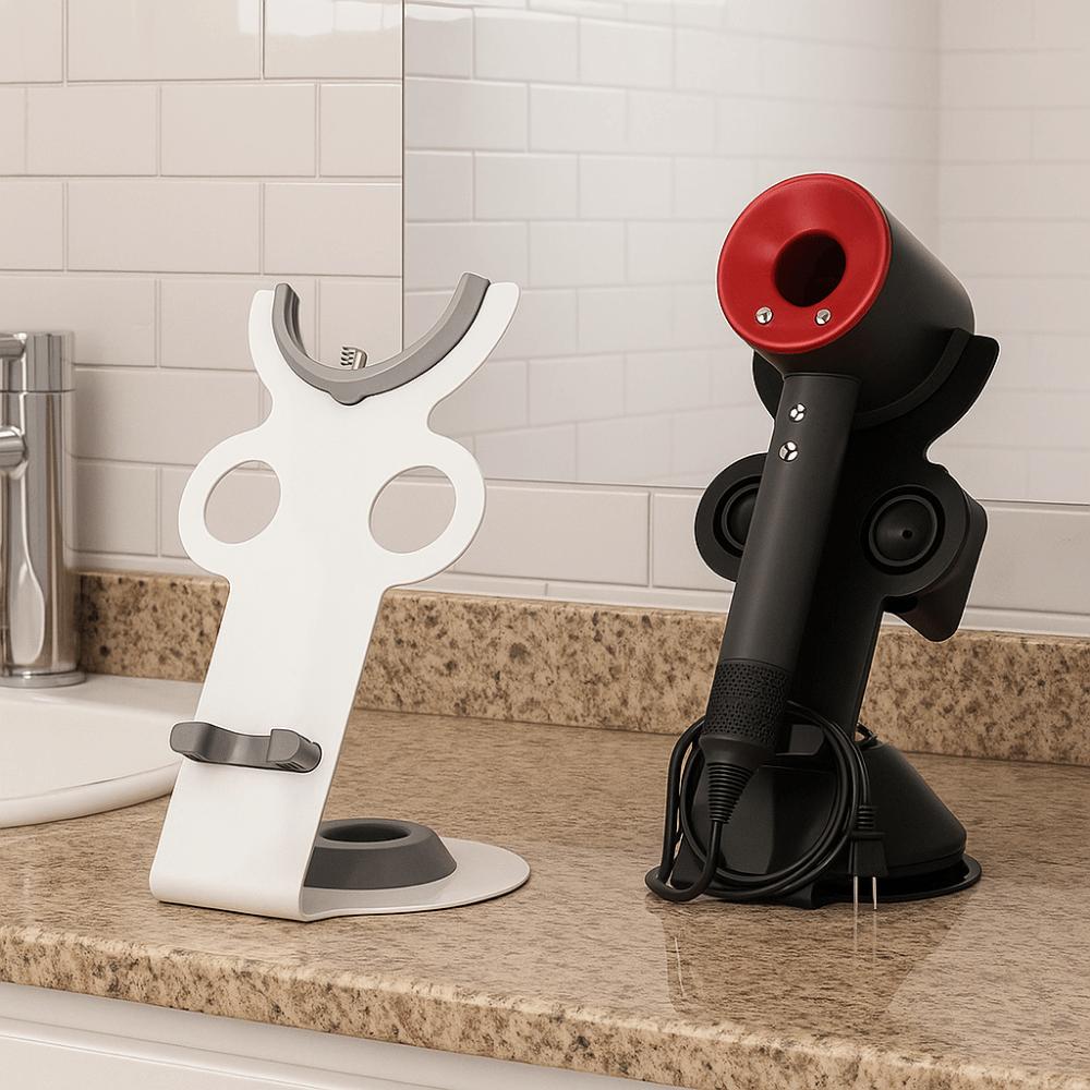 Metal Hair Dryer Holder Punch Free 3-In-1 Hair Dryer Storage Rack Space Saving with Super Magnetic Desktop Magnetic Holder Hotel