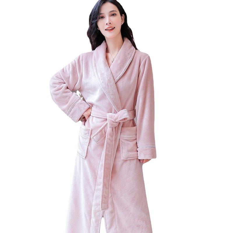 Women's Flannel Bathrobe - Cozy, Long, Thick, Autumn/Winter Nightgown for Beauty Salons and Hotels