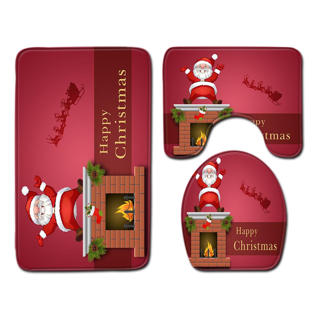 

Christmas Bathroom Floor Mat Toilet Three-Piece Set 45cmx75cm