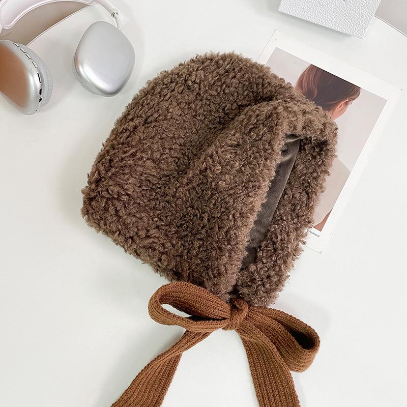 Fluffy  Year Red Hat Solid Color Anti-Cold Lambswool Cap For Women Winter Warmer Beanie Ear Protection Hat