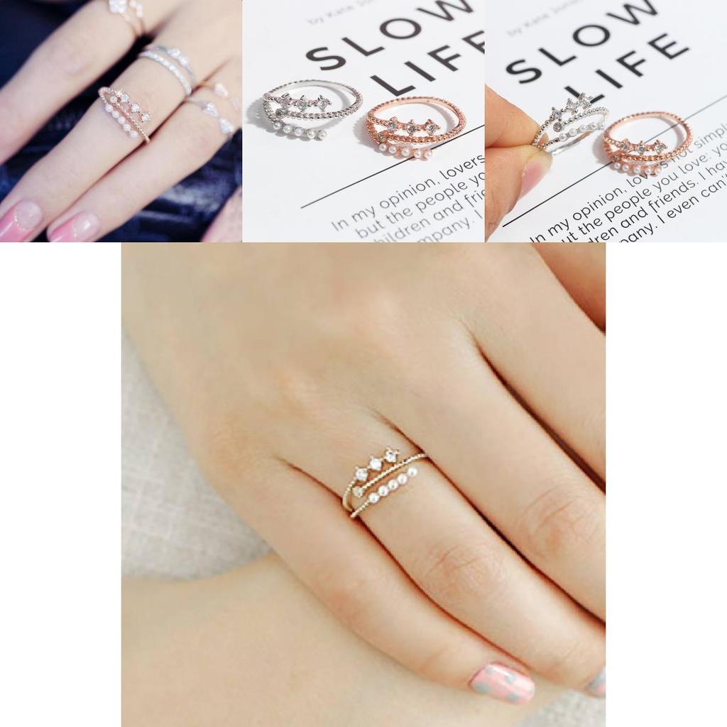 Stylish Korean Fashion Lightweight Adjustable Pearl And Zirconium Ring For Women