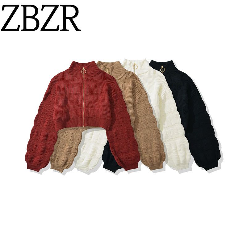 Za Autumn New Women clothes 2025 Western Style Profile Zip-up Cardigan Loose Slimming Lantern Sleeve All-Matching Sweater