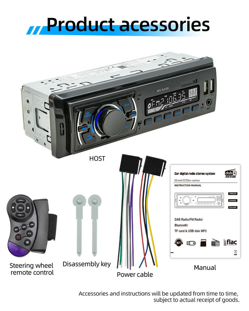BQCC 1 Din Car MP3 Player DAB Digital Radio TF USB AUX Input Dual USB Fast Charging  Hand-free Car Stereo