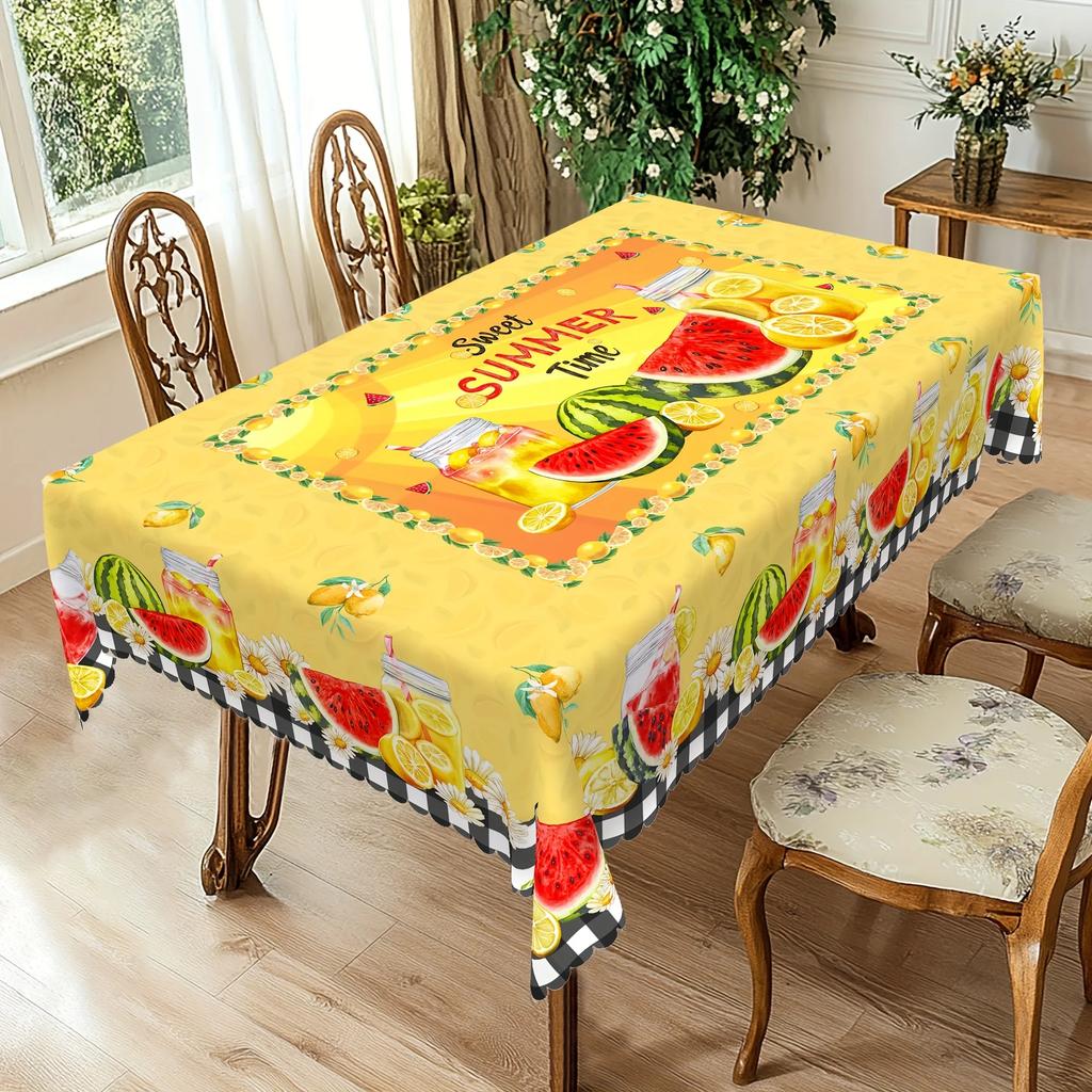 1pc Rectangular Tablecloth Yellow Summer Fruit Print Table Cover For Dining Kitchen Party Dustproof Oilproof Decorative Use