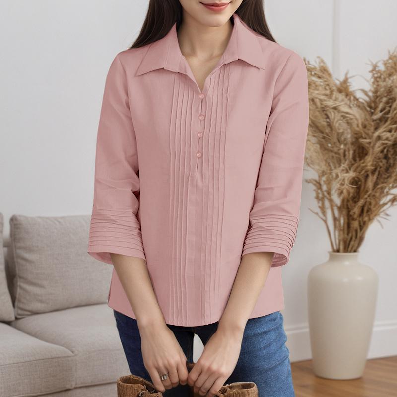 

ZANZEA Женская повседневная однотонная блузка с отложным воротником и рукавами 3/4 5XL