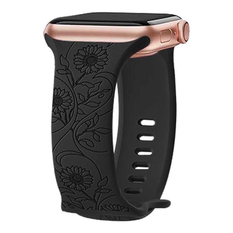 Silikonový řemínek pro Apple Watch - Laserově gravírovaný s motýlem a přezkou ve tvaru osmičky, Kompatibilní s iWatch 11.