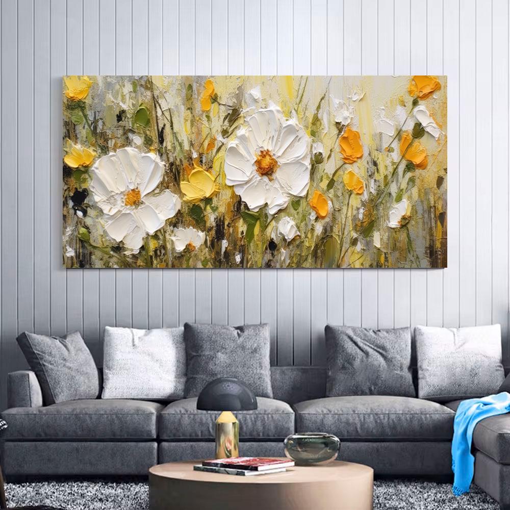 Canvas Painting Abstract Canvas Art Print Elegant Cream Flora Perfect for Living Room Decor, Wall Art Sofa Background