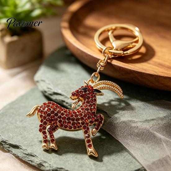 Realistic Goat Charm Keychain with Sparkling Rhinestone, Golden Plated Sheep Alloy Bling Keyring, Animal Pendant for Backpack Handbag