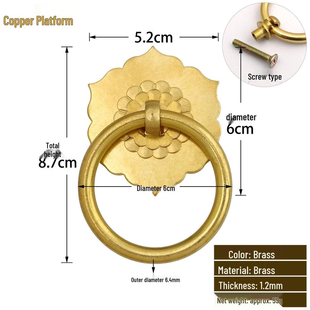 Antique Style Pure Copper Hexagonal Handle for Cabinets & Drawers - Retro Chinese Hardware Accessory