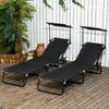 Set of Two Folding Sun Loungers. with Adjustable Backs and Sun Canopies - Black