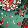 100pcs Recycled Wood Christmas Buttons - Assorted Festive Designs (Snowflakes, Hearts, Flowers, Boots) - Vibrant Mixed Colors