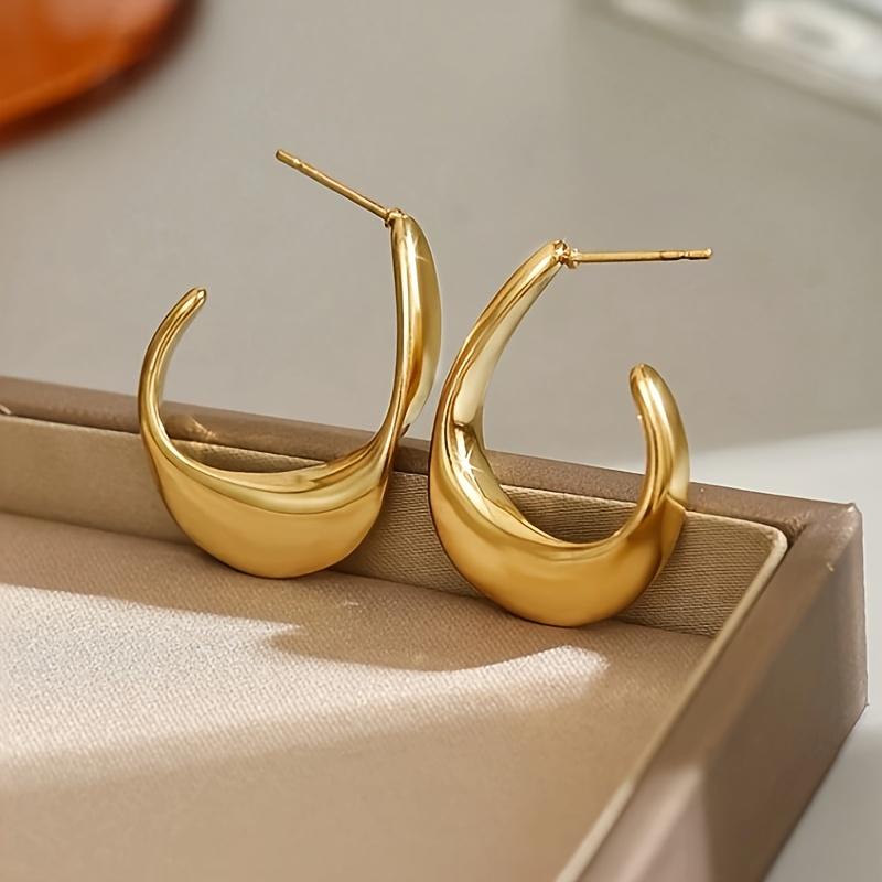 Luxury Chunky Golden Stainless Steel Hoop Earrings Cubic Glossy Round Ears Clips Trendy Jewelry For Wedding Party
