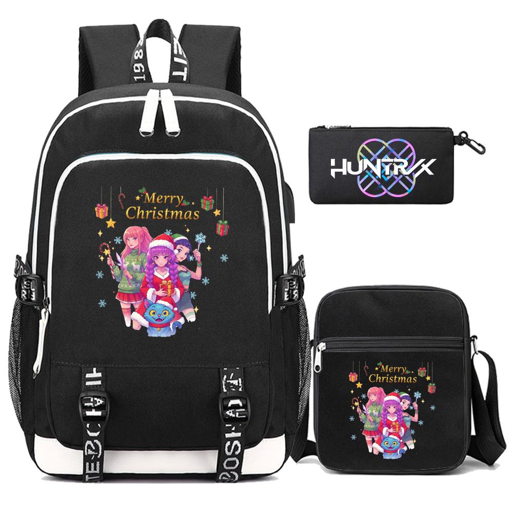 3Pcs/set Anime Kpop Demon Hunters Printed Backpack with Shoulder Bag Pencil Case for Teenager Girl Boy Bookbag Large Capacity Waterproof Travel Bag