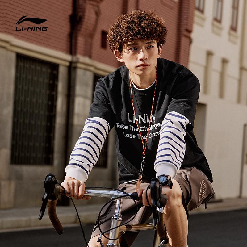 Li Ning Sports Fashion Series High Street American Retro Letter Print Round Neck Soft Comfortable Casual Short Sleeve T-Shirt Unisex Tops AHSU695-9