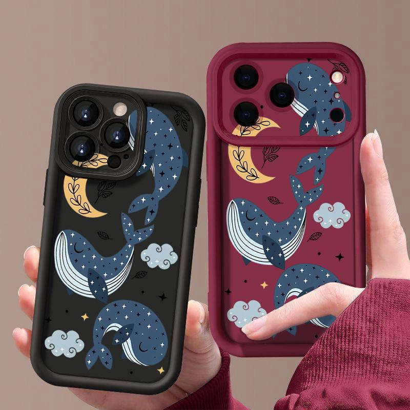 Cartoon Whale Patterned Phone Case For iPhone 17 Pro Max Air 16e 16 15 14 Pro Max 13 12 Pro 16 15 Plus Shockproof Silicone Cover