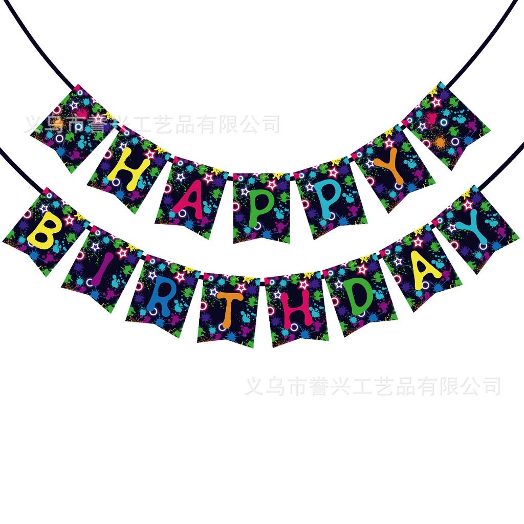 Happy Birthday Theme Party Flag Music Neon Star Festival Decoration Flag Party Decoration Banner