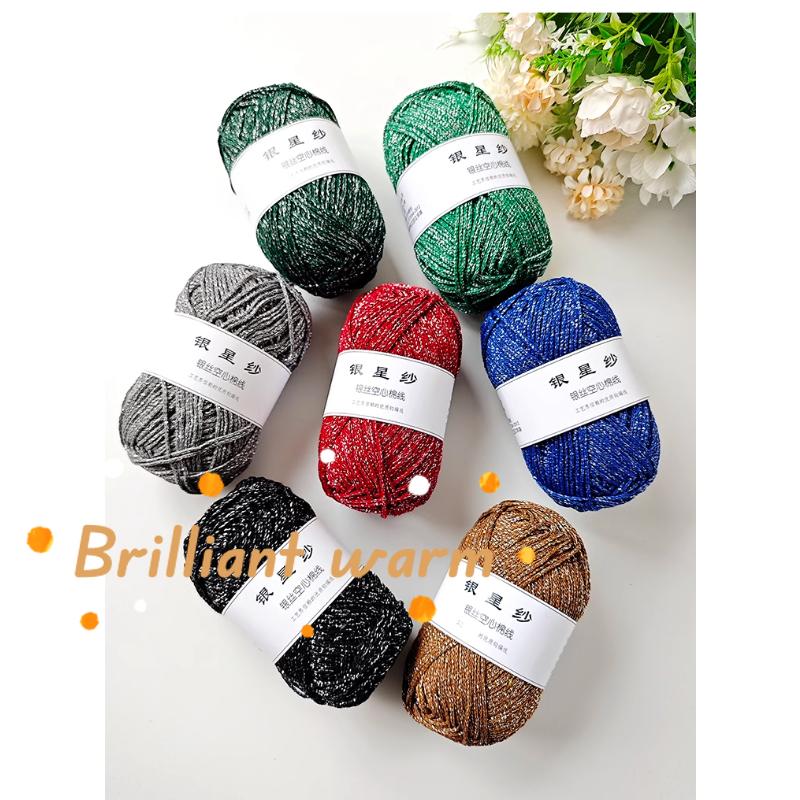 100g Filo d'Argento Lucido Cavo Uncinetto in Cotone Fai da Te 1.5mm Filato Medio Grosso Uncinetto Filo Lucido Cappello Borsa Tessuto a Mano