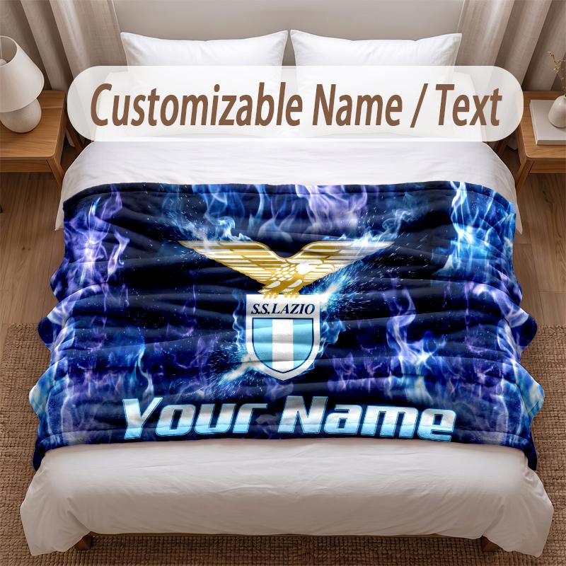 Lazio FC Printed Flannel Blanket Custom Name Text Soft Warm Throw For Bedroom Holiday Gift