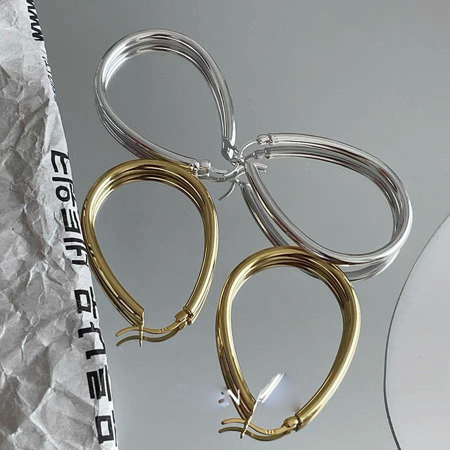 BF CLUB 925 Sterling Silver Earrings For Women Trendy Simple Oval Gold Earring Fine Jewelry Prevent Allergy Party Accessories