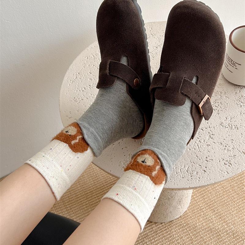 Female Autumn New Fusing Cartoon Animal Splicing Fake Two Tube Pile Socks