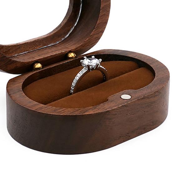 Wooden Ring Box with Small Wood Holder Case Rustic Double Ring 2 Slots Jewelry Gift Storage