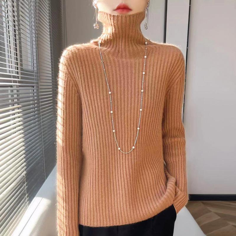 Damen Strickpullover mit hohem Kragen: Lässiger, schlank geschnittener Pullover für Herbst und Winter