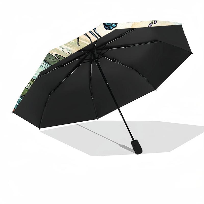 Dragonfly Pond Art Outdoor Automatic Umbrella Compact & Durable 8-Rib Design Compact Design for Outdoor Daily Use Elegant Umbrella