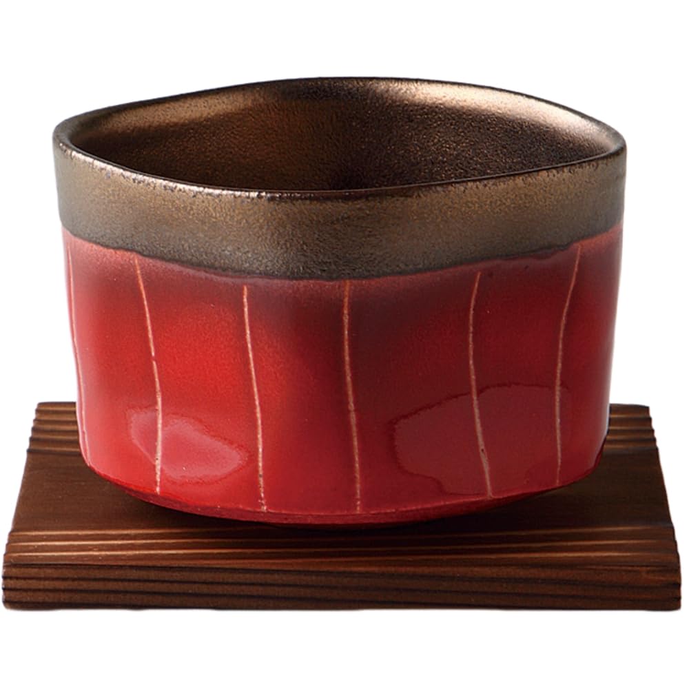 Ale-net Ippuku Bowl, W9 x D9 x H6cm, Gold-painted Tokusa Design, Red, Ceramic, Banko Ware, Made in Japan