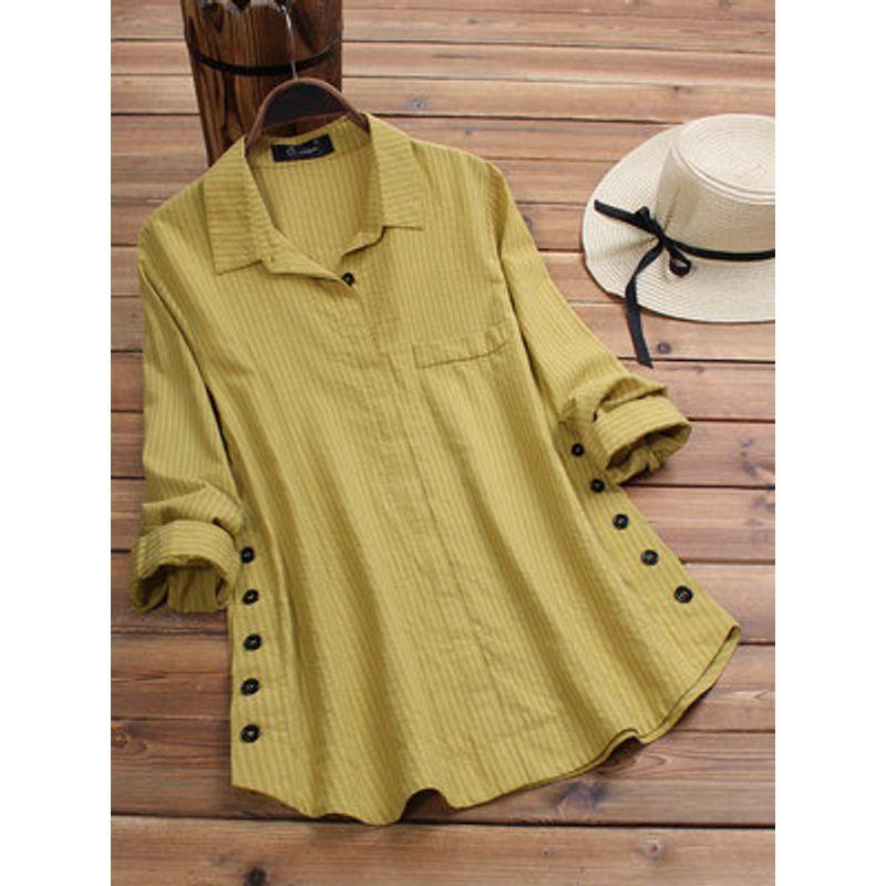 

Solid Color Button up Long Sleeve Shirt Solid Color Buttons Long Sleeves Shirt Yellow 2XL