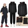 Set Costume Cosplay Yuji Itadori con Parrucca Giacca Nera Felpa Uniforme Anime Abbigliamento Sportivo Halloween Unisex