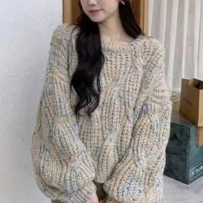 Autumn/Winter Sweater Loose Lantern Sleeve Sweater Korean Coarse Needle Color Knitted Sweater