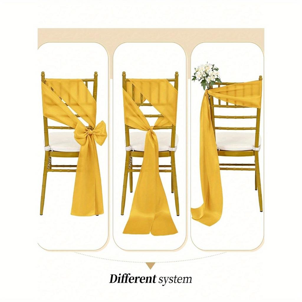 Pink Satin Chair Bow Sashes Wedding Chair Ribbon Bow Silk Chair Knot Ties for Reception Restaurant Event Banquet Party Hotel Decorations