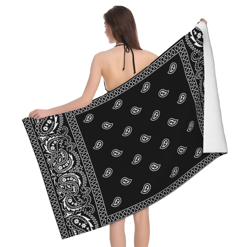 

Colorful Paisley Black Beach Towels Shower Bath Towel Sauna Travel Microfiber Absorbent Quick Dry Towel for Sport Gym Swimming W40*H60(CM)