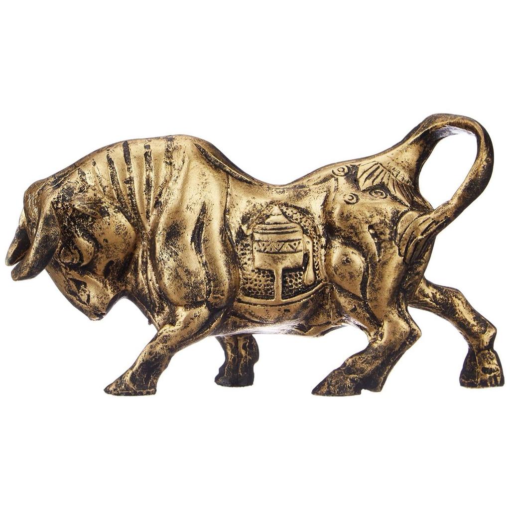 Brass Finnish Bull Resin Statue for Home Decor (Pack of 1, Golden and Black)