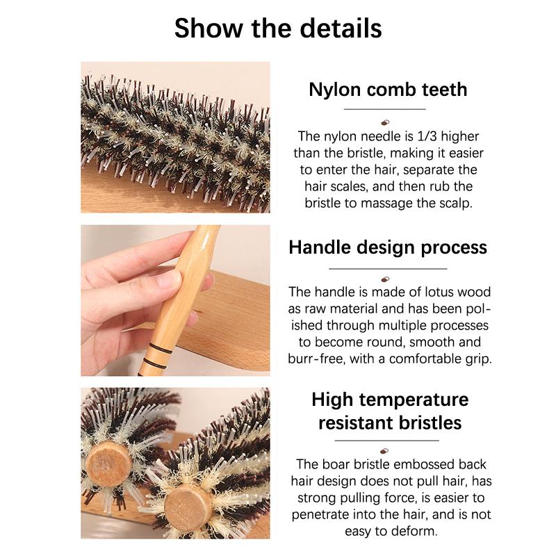 4 Style Wood Handle Round Rolling Brush Straight Twill Hair Comb Boar Bristle Round Barrel Hair Curling Brush Hairdressing Tool