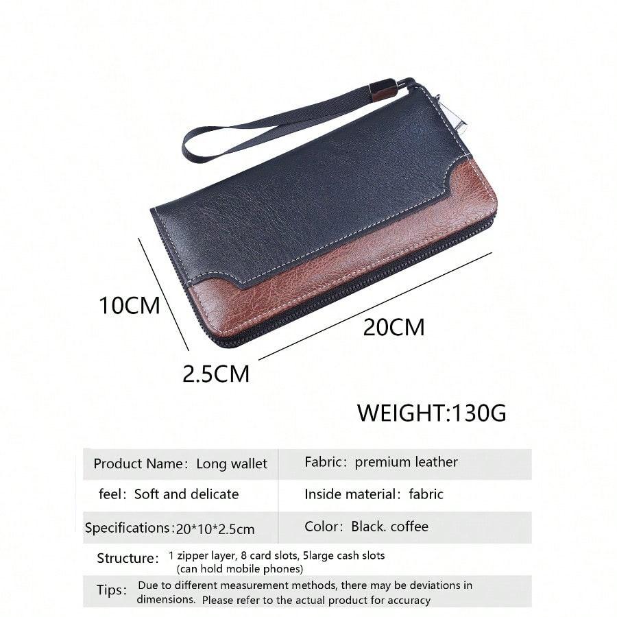 Men's Handbag Men's Zipper Clutch Bag New Splicing Long Wallet Clutch Bag Lightweight Mobile Phone Bag