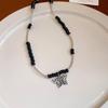 Koreaanse Retro Parel Strass Kwast Choker met Bloem Strik Design