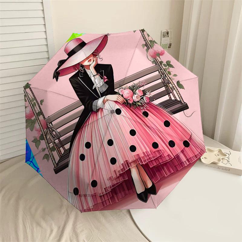 

1pc polka dot Automatic Open/Close Umbrella Compact Folding Umbrella with 8-Rib Shaft for Women/Men, Elegant Birthday1252S