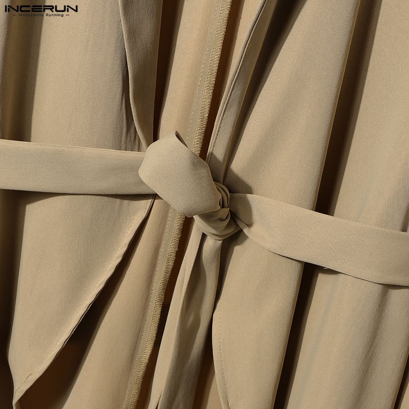 INCERUN Herren Langarm Gürtel Mesh Patchwork Unregelmäßig Lässig Dünne Lange Mäntel