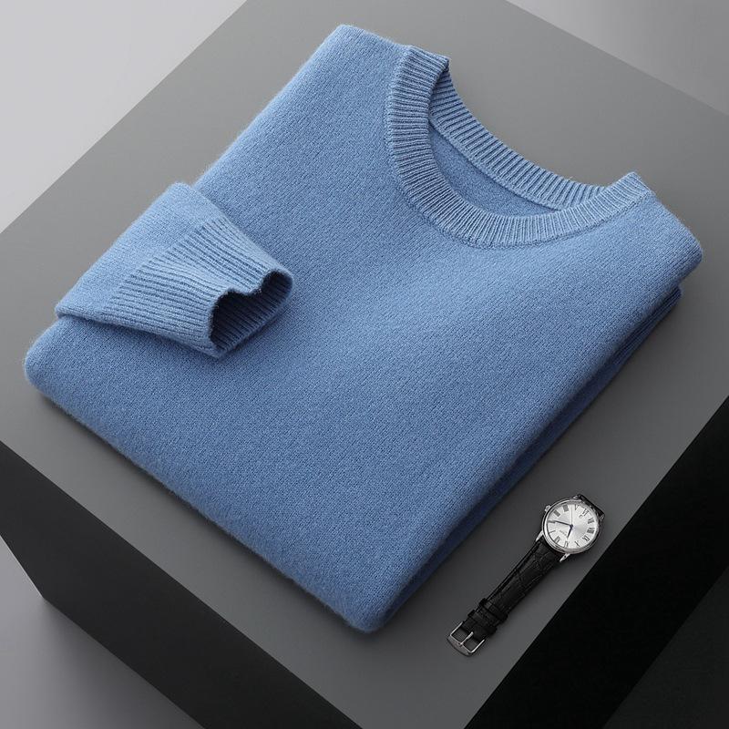 

Men s 100% Pure Wool Round Neck Sweater - Warm, Thickened, Middle-Aged, Solid Color, Autumn/Winter Base Layer Knitwear Small