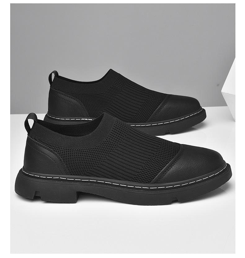 Men's Breathable Knit Mesh Slip-on Loafers - Spring/Summer Casual Low-top, Patchwork Design, Hidden Height Boost, Leather Details
