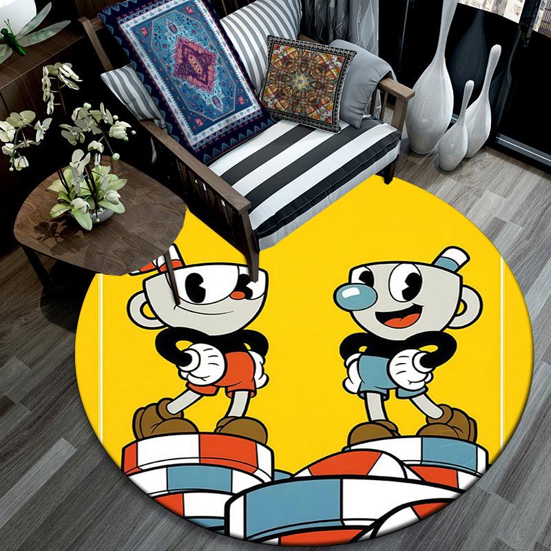 Cuphead & Mugman, Tappeto Rotondo, Tappeto per Soggiorno Camera da Letto Divano Sala Giochi Decorazione, Tappetino Antiscivolo
