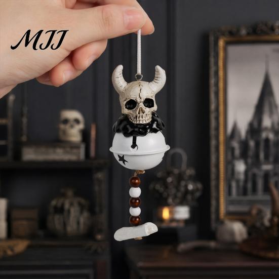 Outdoor Halloween Decoration Jingle Bell Ornament, Gothic Bull Skull/Angel Wings Hanging for Tree, Party Home Decor Decorative