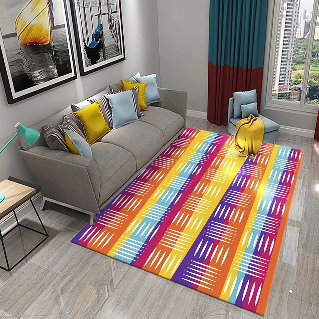 Retro Color Striped Waves Carpet for Living Room Sofa Floor Rug Bedroom Simplicity Decor Floor Rugs Bathroom Non-slip Area Mats