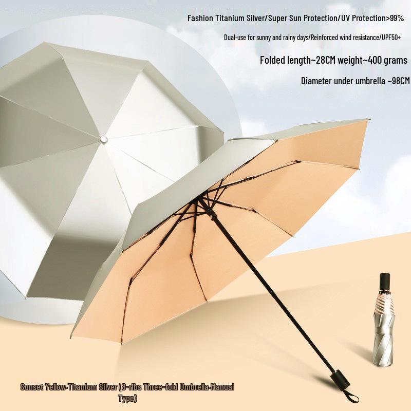 Peptide Silver Titanium Sunscreen Dual-Use Umbrella: Reflective, Sun & Rain Protection, VIP Princess Five-Fold Design.