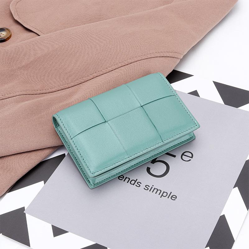 Sheepskin woven short women's change bag fashionable and versatile temperament genuine leather business card bag multi-functional e small card bag
