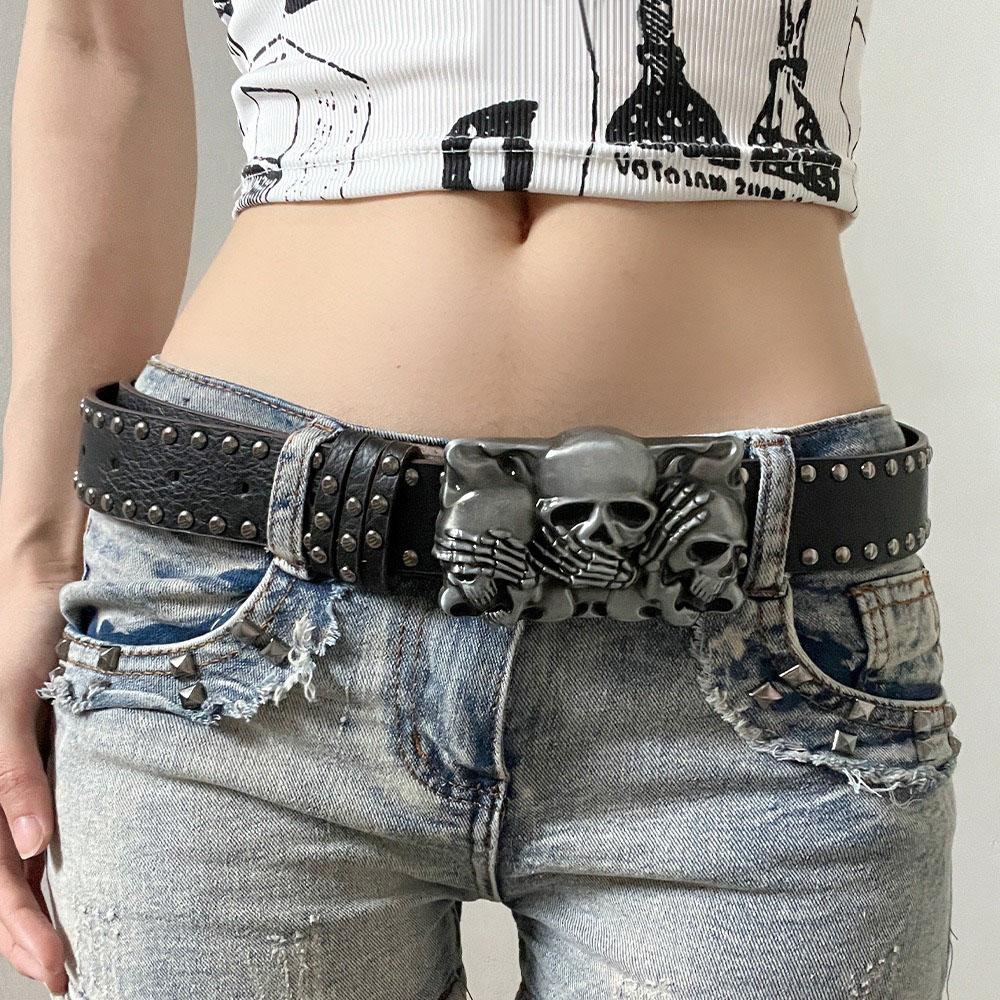 Punk Rivet Belts Casual Gothic Leather Belt Fashion Snap on Waist Belt  Unisex