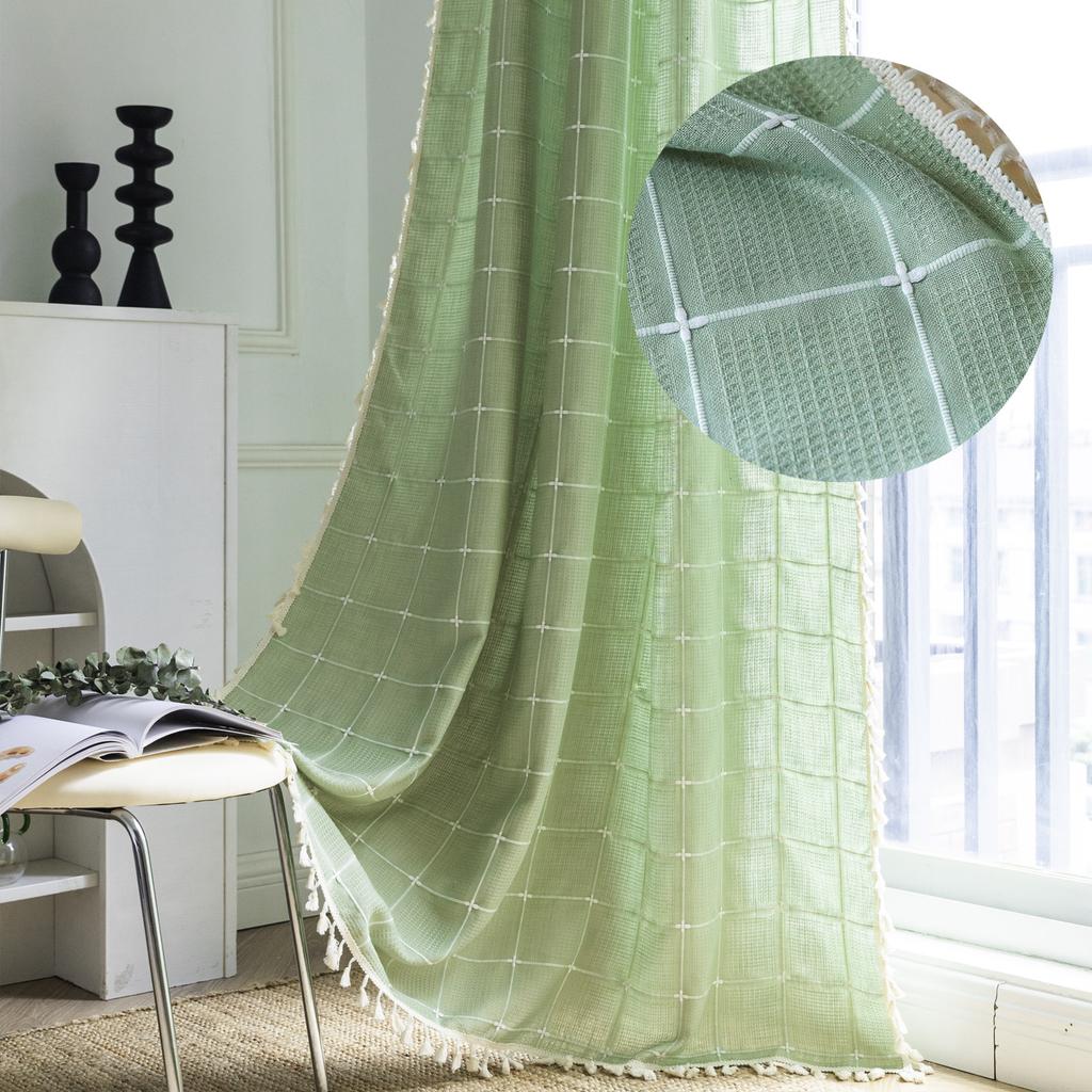 Curtains Korean Literary Matcha Green Kitchen Living Room Storage Room Non-Punching Light-Transmitting Curtains